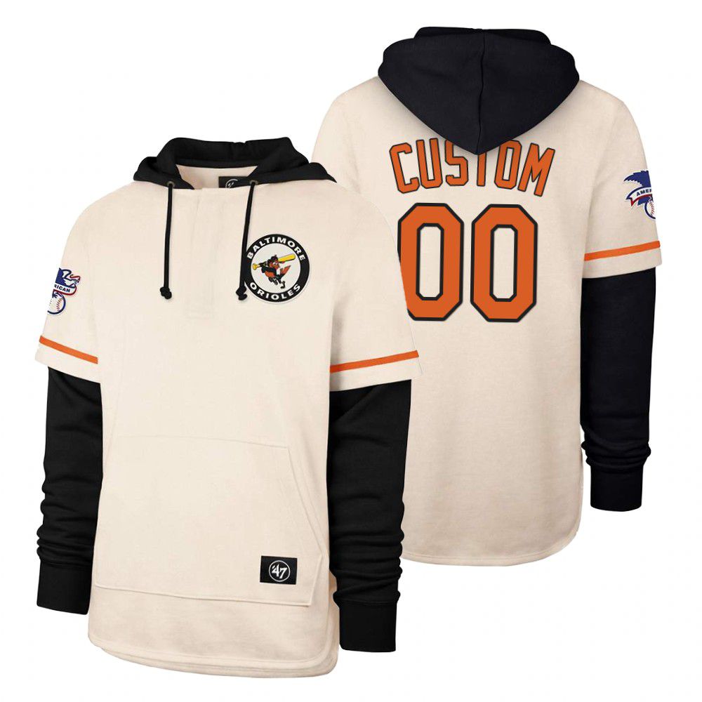 Men Baltimore Orioles #00 Custom Cream 2021 Pullover Hoodie MLB Jersey